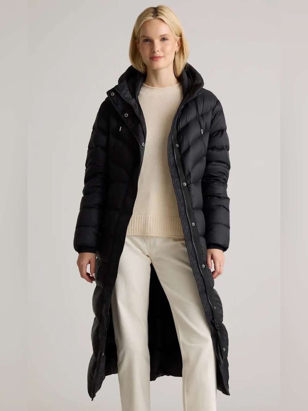 Quince Responsible Down Black Hooded Maxi Puffer Coat Winter Jacket Size XL